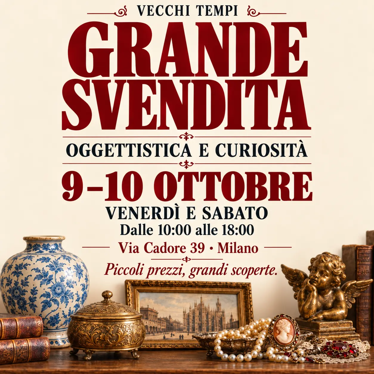 Grande svendita di oggetti d'epoca, venerdì 9 e sabato 10 ottobre, via Cadore 39 Milano